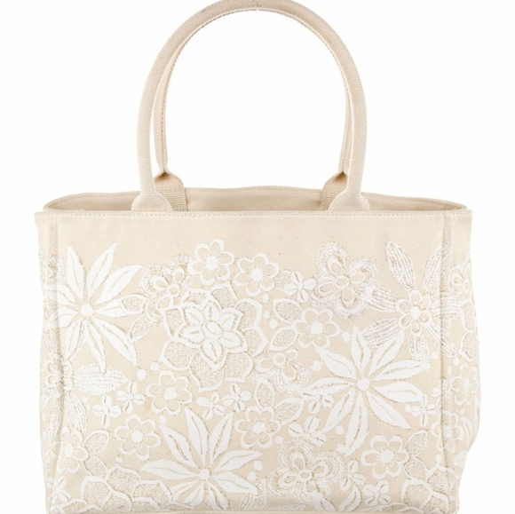 Oscar De La Renta Cream & White Floral Tote - Picture 1 of 7